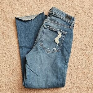 PAIGE Blue Distressed Straight Leg Jeans